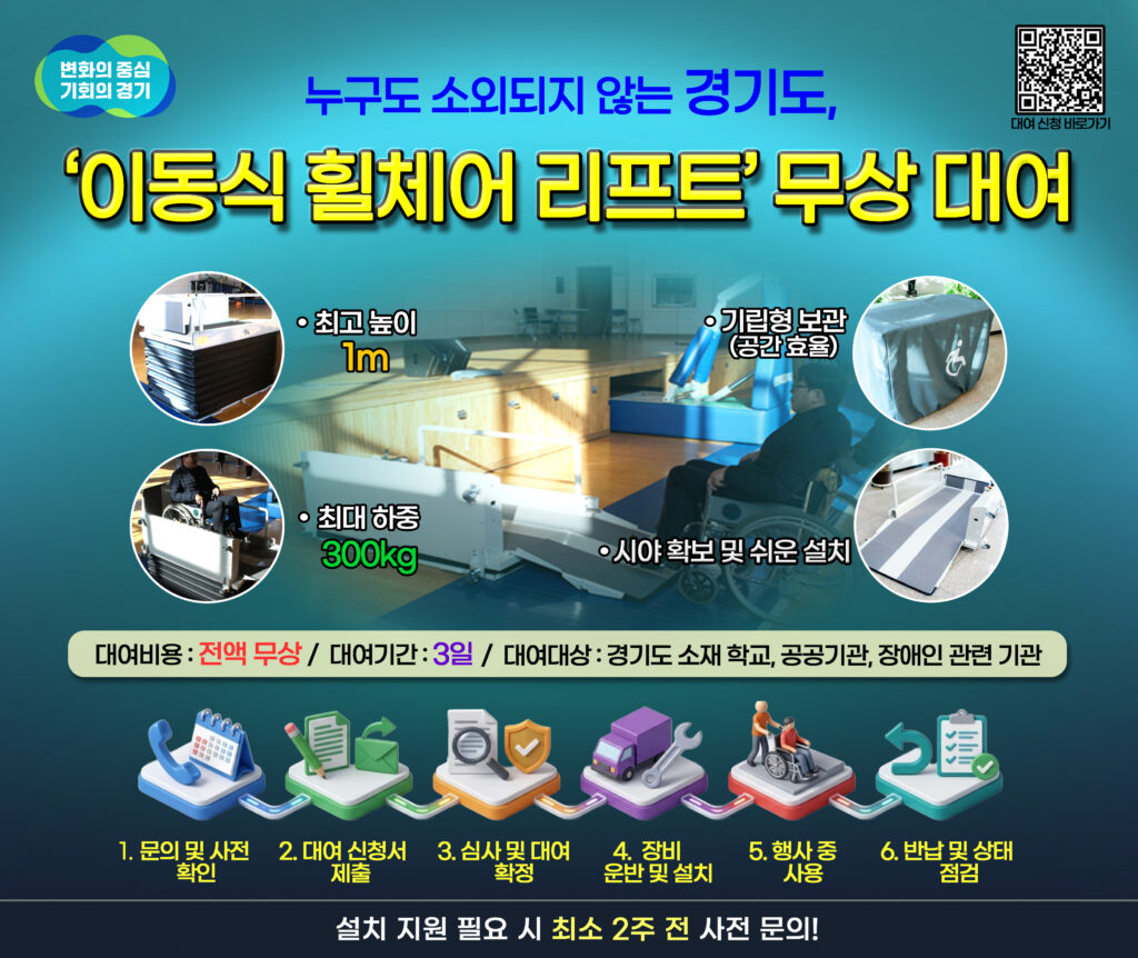 '누구도 소외되지 않는 경기도, 이동식 휠체어 리프트 무상 대여' 사업 홍보 포스터.