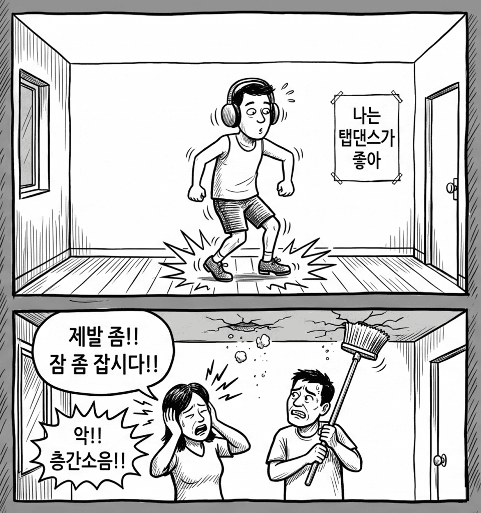 경기도가 공동주택 관리지원 자문단 활동 범위를 소규모 공동주택과 임대주택까지 확대하려는 방침을 밝힌 가운데, 층간소음으로 고통받는 공동주택 거주자를 표현한 이미지.